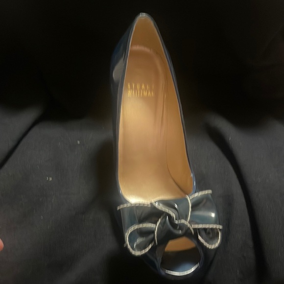Stuart Weitzman Blue Patent Leather Bow Accents Pumps Size 6 (Usa Size) - Picture 3 of 12